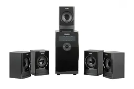 Колонки Sven HT-200 5.1, стерео, 40-22000 Гц, 80 Вт, сабвуфер 20 Вт, FM-тюнер, SD/MMC, USB/AUX INPUT, пульт ДУ, MDF, черный